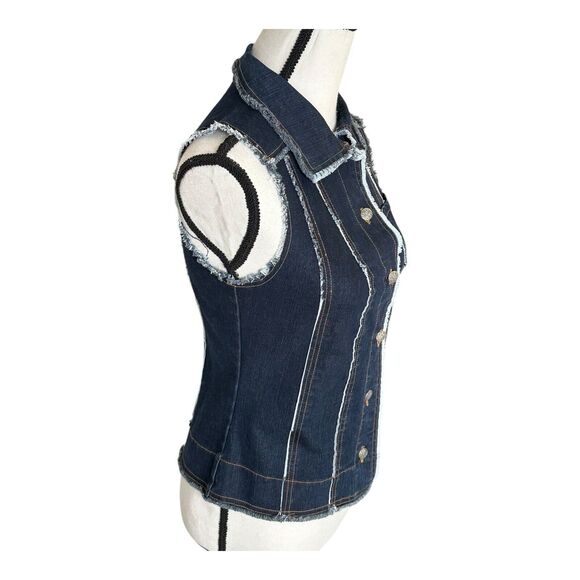 Vintage LA Blend Denim Spandex Short Vest Womens Small Bohemian Blue Button - Picture 3 of 12